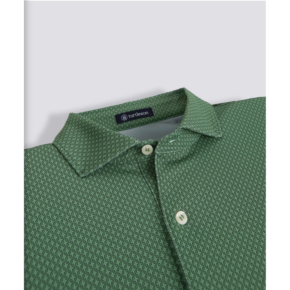 Turtleson Men's Arran Performance Polo Shirt Large Stretch Golf Green Geometric